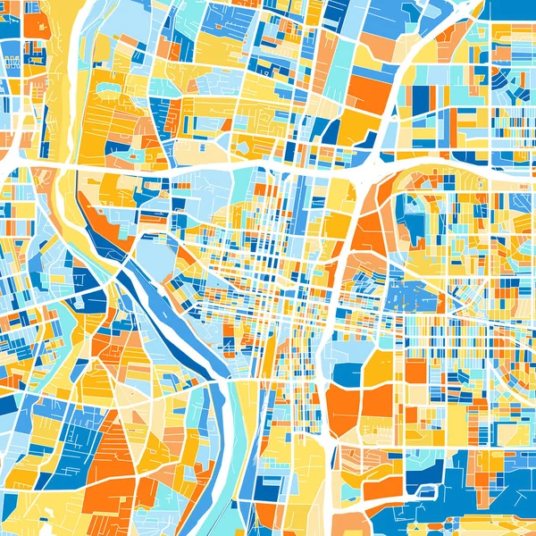 Barevná Umělecká Mapa Albuquerque Nového Mexika Spojených Států Blues Pomerančích — Stockový vektor