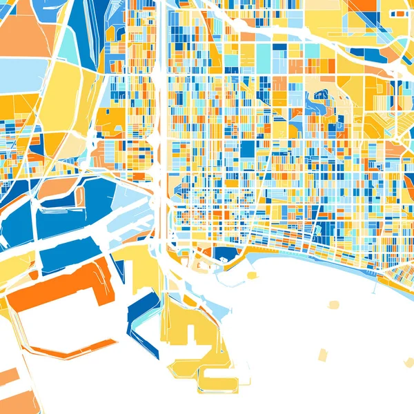 Color Art Map Longbeach Kalifornia Egyesült Államok Kék Narancs Szín — Stock Vector
