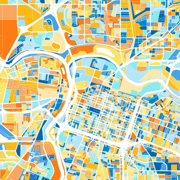 Mappa Artistica Colori Sacramento California Stati Uniti America Blu Arance — Vettoriale Stock