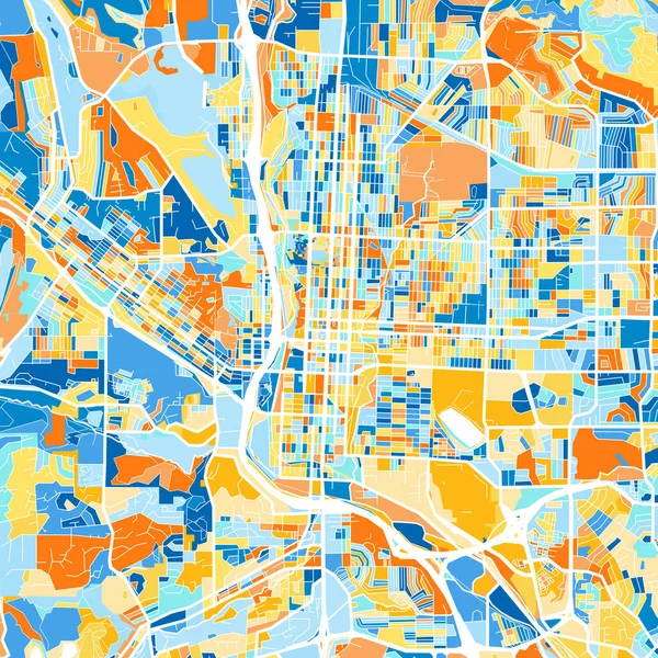 Färg Konst Karta Över Coloradosprings Colorado Usa Blues Och Apelsiner — Stock vektor