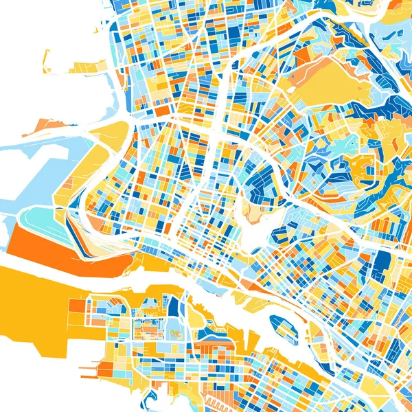 Mapa Sztuki Kolorów Oakland Kalifornia Stany Zjednoczone Kolorze Niebieskim Pomarańczowym — Wektor stockowy