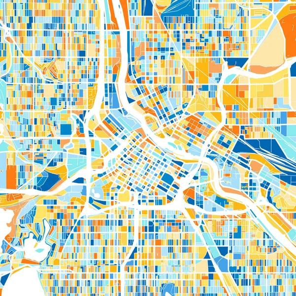 Barevná Umělecká Mapa Minneapolis Minnesoty Spojených Států Blues Pomerančích Odstupňování — Stockový vektor