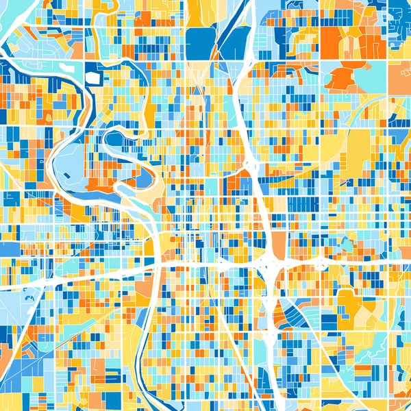 Färg Konst Karta Över Wichita Kansas Usa Blues Och Apelsiner — Stock vektor