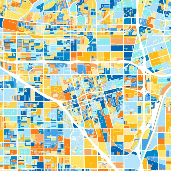 Färg Konst Karta Över Anaheim Kalifornien Usa Blues Och Apelsiner — Stock vektor