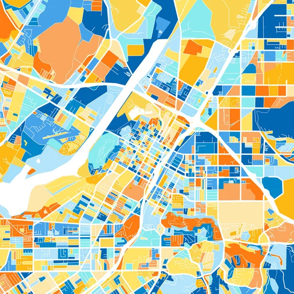 캘리포니아 리버사이드의 블루스와 오렌지 리버사이드 지도의 교합은 임의의 패턴을 따릅니다 — 스톡 벡터