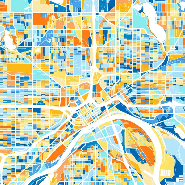 Färg Konst Karta Över Saintpaul Minnesota Usa Blues Och Apelsiner — Stock vektor