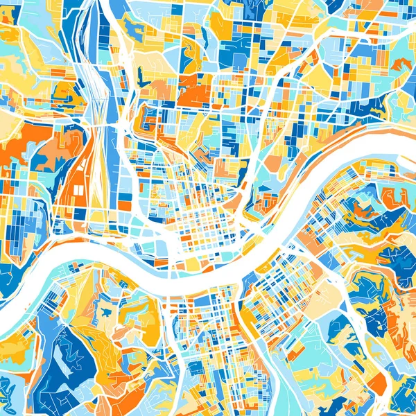Mapa Arte Color Cincinnati Ohio Estados Unidos Azules Naranjas Las — Archivo Imágenes Vectoriales