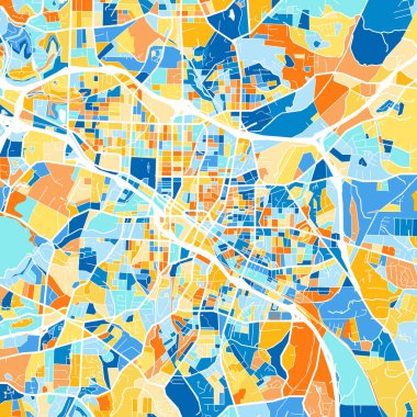 Durham, Kuzey Carolina 'nın renkli sanat haritası mavi ve portakallı Birleşik Devletler. Durham haritasındaki renk bozulmaları rastgele bir desen takip ediyor.