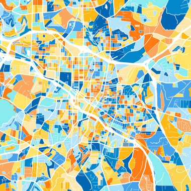 Color art map of  Durham, North Carolina, UnitedStates in blues and oranges. The color gradations in Durham   map follow a random pattern. clipart