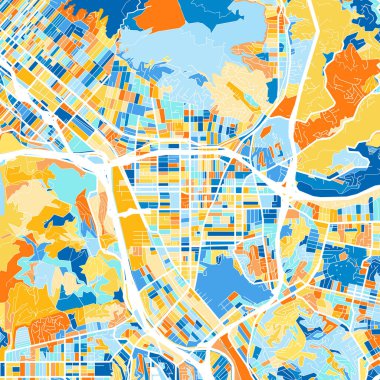 Glendale, Arizona 'nın renkli sanat haritası mavi ve portakallı Birleşik Devletler. Glendale haritasındaki renk bozulmaları rastgele bir desen takip ediyor.