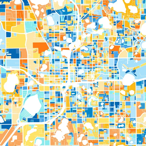Mapa Arte Color Orlando Florida Estados Unidos Azules Naranjas Las — Vector de stock