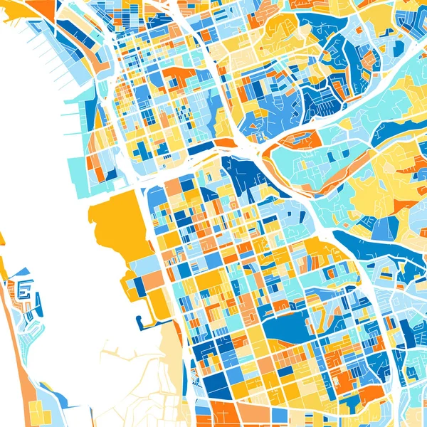 Color Art Map Chulavista California Unitedstates Blue Orange 비스타 지도에 — 스톡 벡터