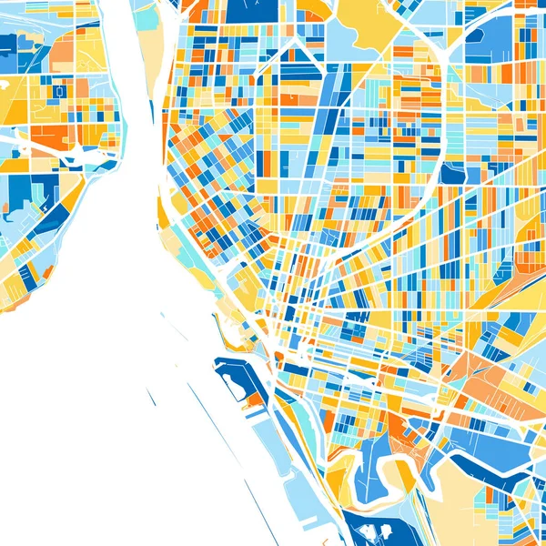 Barevná Umělecká Mapa Buffala New Yorku Spojených Států Blues Pomerančích — Stockový vektor