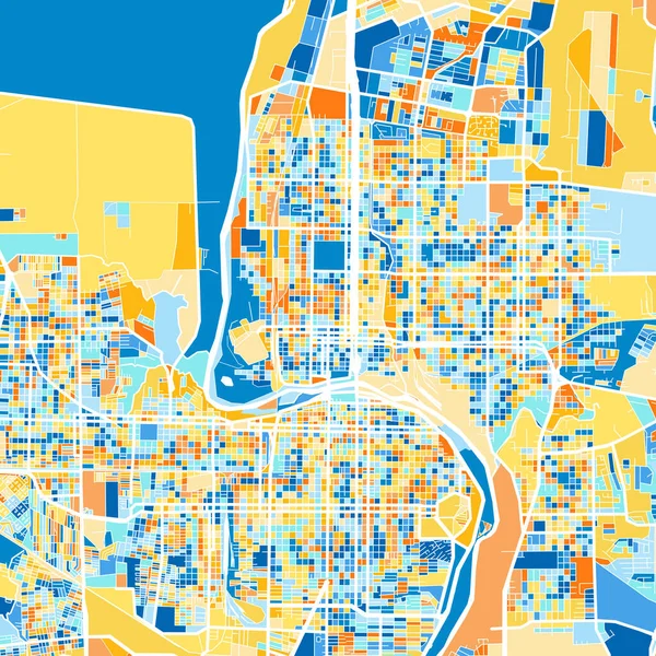 Laredo, Texas 'ın renkli sanat haritası mavi ve portakallı Birleşik Devletler. Laredo haritasındaki renk derecelendirmeleri rastgele bir desen izler.