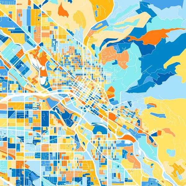 ブルースとオレンジのボイシ アイダホ州 アメリカ合衆国のカラーアートマップ Boiseマップの色のグラデーションはランダムなパターンに従います — ストックベクタ