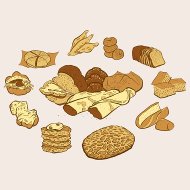 Duvar resimleri ve gömlek baskıları için el çizimi fırınlanmış eşyalar daire içine alındı.