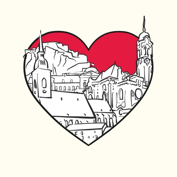 Adore Bratislava Coeur Rouge Bâtiments Célèbres Slovaquie Composition Illustration Vectorielle — Image vectorielle