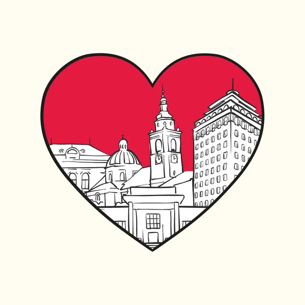 Люблю Любляну Червоне Серце Знамениті Будівлі Словенська Композиція Намальована Вручну — стоковий вектор