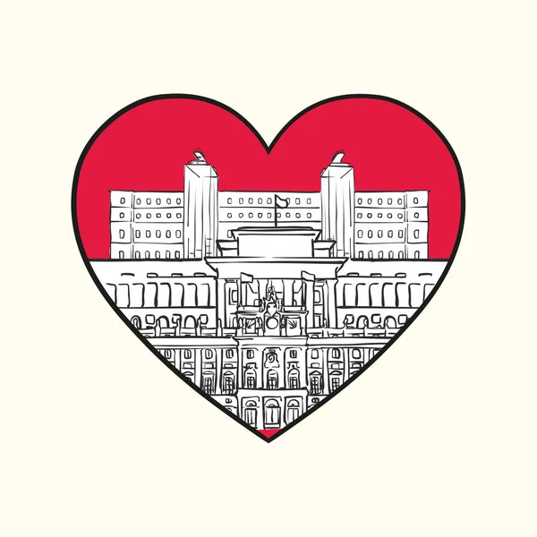 Люблю Мадрид Червоне Серце Знамениті Будівлі Іспанська Композиція Намальована Вручну — стоковий вектор