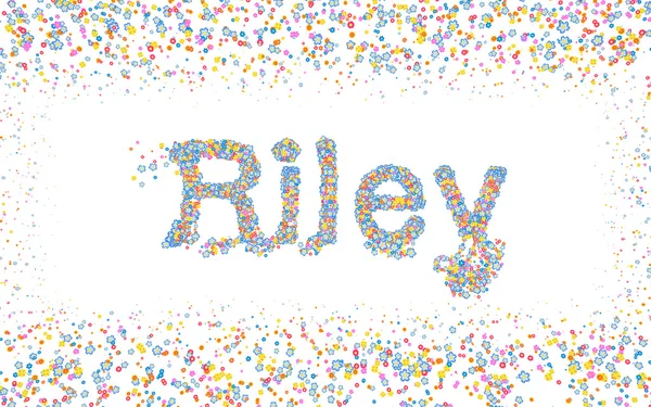 Riley, Nombre masculino recubierto con varias flores de colores — Foto de Stock