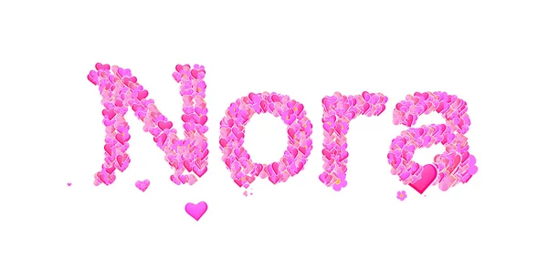 Nora vrouwelijke naam instellen met harten typeontwerp — Stockfoto