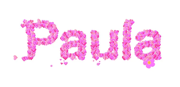 Paula nombre femenino conjunto con corazones tipo diseño —  Fotos de Stock