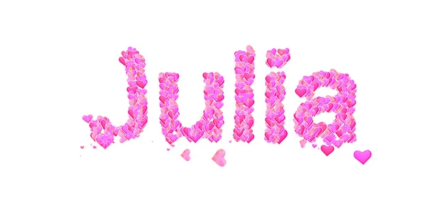 Julia female name set with hearts type design — Stock Photo, Image