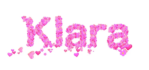 Klara weiblicher Name mit herzförmigem Design — Stockfoto