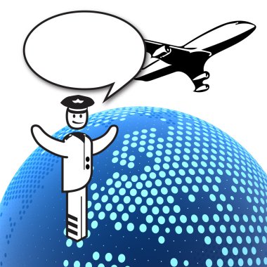 Airport stakeholder with plane and speaking bubble clipart