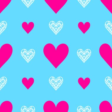 Basit mavi ve pembe kalpler kusursuz tekrarlayan şablon romantik dijital kağıt ambalaj tasarımı