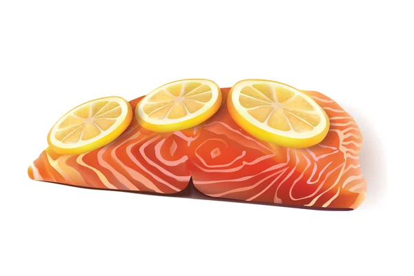 Vector Fresh Salmon Fish Fillet Cooked with Lemon Slices On the Top — Stock Vector