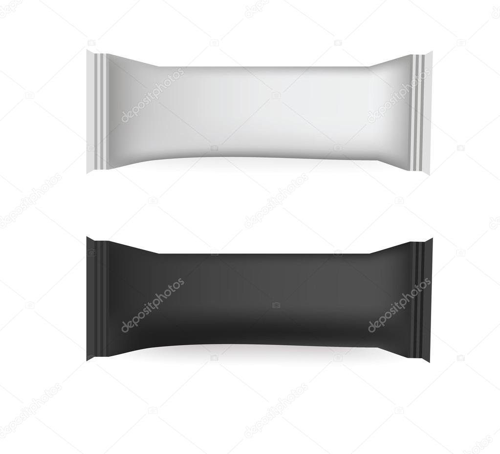 Vector White and Black Blank Food Packaging For Biscuit, Wafer, Crackers, Sweets, Chocolate Bar, Candy Bar, Snacks . Design Template