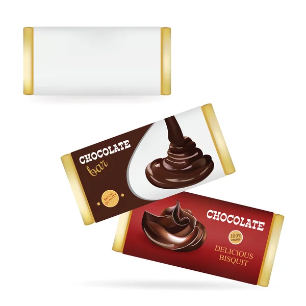 Embalagem de alimentos em branco vetorial para biscoito, bolacha, biscoitos, doces, barra de chocolate, barra de doces, lanches. Modelos de design de barra de chocolate isolados em fundo branco — Vetor de Stock