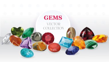Vector Realistic Gems Jewelry Stones Big Collection Composition  On White Background clipart