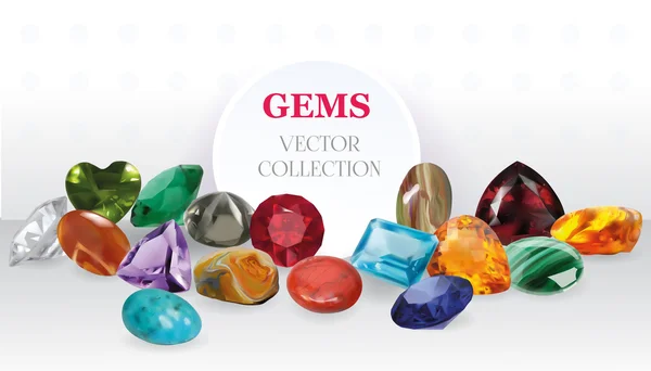 Vector Realistic Gems Jóias Pedras Big Collection Composição em fundo branco — Vetor de Stock
