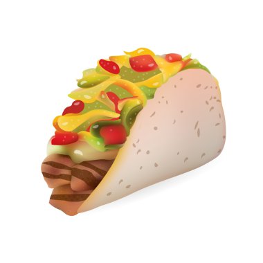 Vektör gerçekçi Taco çizim. Beyaz arka plan üzerinde izole