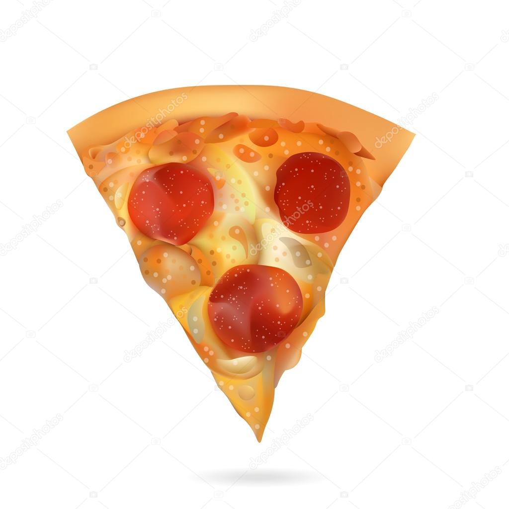 Vektör gerçekçi Pizza dilimi çizim. Beyaz arka plan üzerinde izole