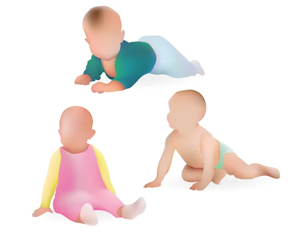 Vector Realistic Babies Boys and Girl Illustration. Isolated On White Background — Stock Vector