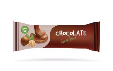 Fındıklı Vektör Çikolatalı Bar. Lezzetli Şablon, Mockup Tasarım için