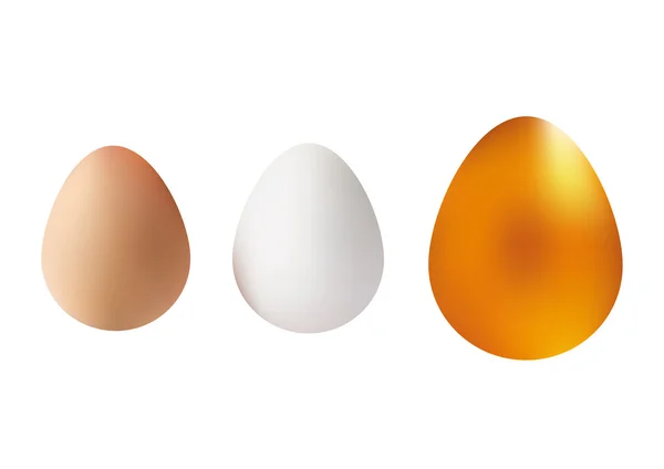 Ilustración de huevos blancos, marrones y dorados. Icono de conjunto aislado vectorial — Archivo Imágenes Vectoriales