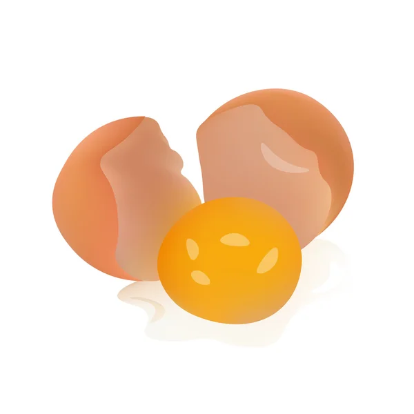 Ckracked, Broken Egg dengan Yolk Vector Illustration. terisolasi di Ikon Latar Belakang Putih - Stok Vektor