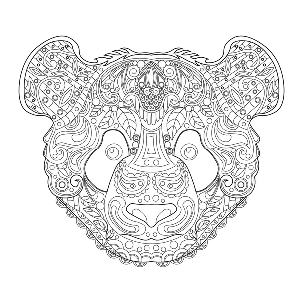 Etnik Zentagle Süslü El Çizilmiş Panda Başkanı. Siyah Beyaz Mürekkep Doodle Vektör İllüstrasyon. Dövme, Poster, Baskı veya t-shirt için Kroki. Yetişkin ve Çocuklar için Rahatlatıcı Boyama Kitabı. 