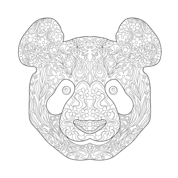 Cabeza de panda dibujada a mano adornada étnica de Zentagle. Ilustración vectorial de Doodle de tinta en blanco y negro. Bosquejo para tatuaje, póster, impresión o camiseta. Relajante libro para colorear para adultos y niños . — Archivo Imágenes Vectoriales