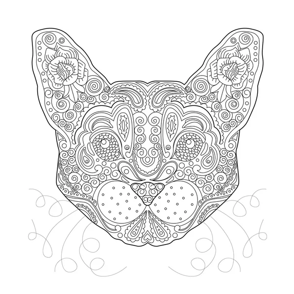 Etnik Zentagle Süslü El Çizilmiş Kedi Kafası. Siyah Beyaz Mürekkep Doodle Vektör İllüstrasyon. Dövme, Poster, Baskı veya t-shirt için Kroki. Yetişkin ve Çocuklar için Rahatlatıcı Boyama Kitabı. 