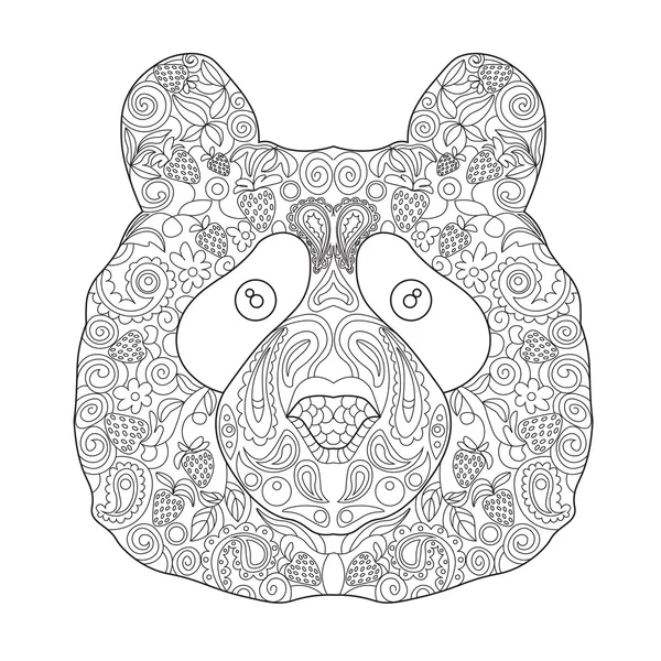 Cabeza de oso dibujada a mano adornada étnica de Zentagle. Ilustración vectorial de Doodle de tinta en blanco y negro. Bosquejo para tatuaje, póster, impresión o camiseta. Relajante libro para colorear para adultos y niños . — Vector de stock