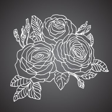 El Çizilmiş Güller . Renkli kitap, t-shirt, poster, tebrik kartı için Vektör Çiçek İllüstrasyon.