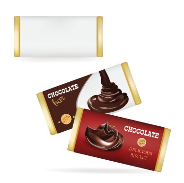 Vektör Beyaz Boş Gıda Ambalaj Bisküvi, Gofret, Kraker, Tatlılar, Çikolata Bar, Candy Bar, Snacks için . Beyaz Arka Plan Üzerine İzole Çikolata Tasarım Şablonları