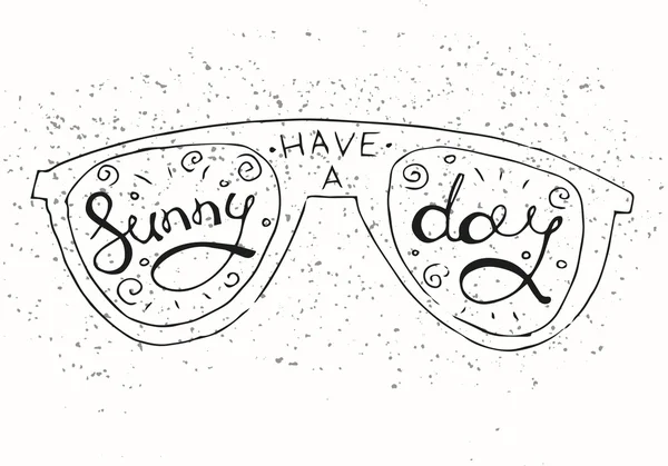 Hipster ręcznie rysowane okulary przeciwsłoneczne z napisem "Sunny Day". Vector druku Typografia dla plakaty, ulotki, karty koszulki. — Wektor stockowy