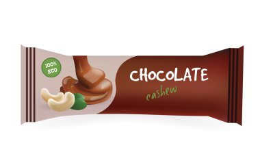 Kaju çikolata Bar. Tasarımınız için model ve marka. Aperatif sarmalayıcı Template.Food ambalaj. Vektör çizim.