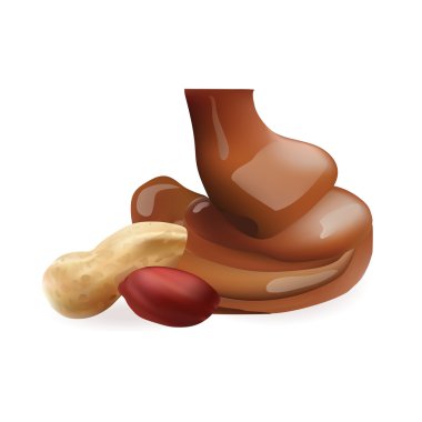 Vector Realistic Collection of Liquid Melted Pouring Chocolate and Peanut. Isolated on White Background. Design Element For Dessert Food Packaging and Wrapping